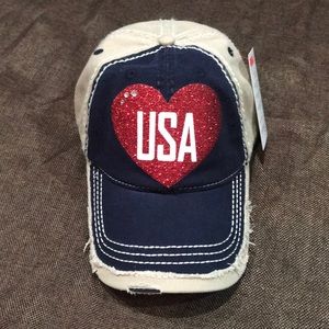 distressed USA heart hat